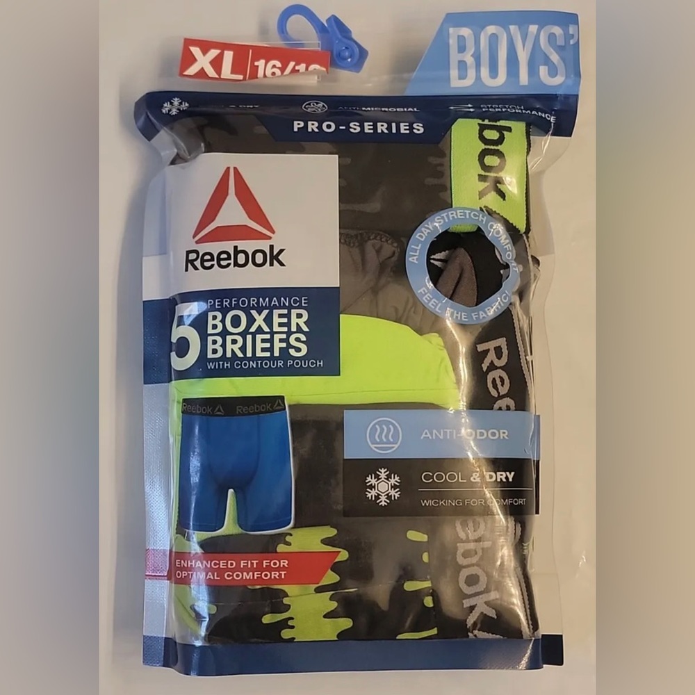Boy’s Reebok Pro Performance Boxer Briefs Underwear 5-Pack Size XL 16/18
